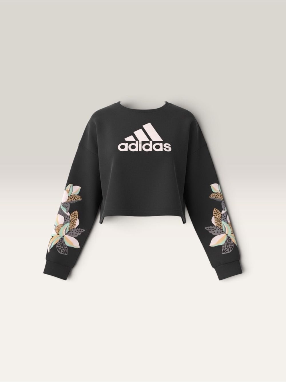Adidas Cropped Logo Sweatshirt with Floral Sleeves